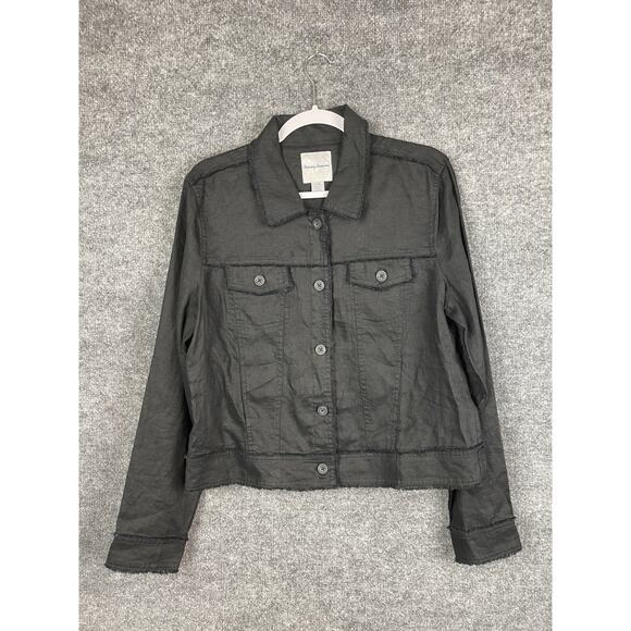 Tommy Bahama Jackets & Blazers - Tommy Bahama Large Two Palms Linen Raw-Edge Jacket Black